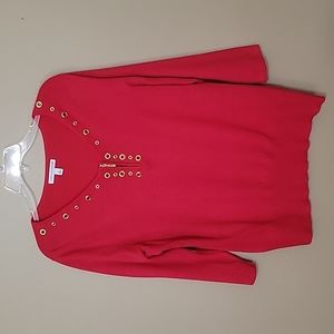 Notations womens red pull on sweater with gold detail, size L